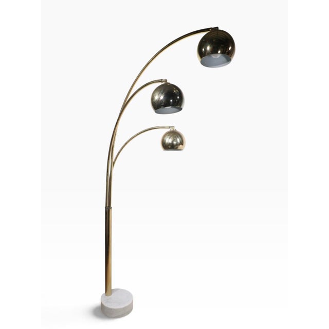 1970s Space Age Brass and Marble Arc Floor Lamp For Sale - Image 9 of 18
