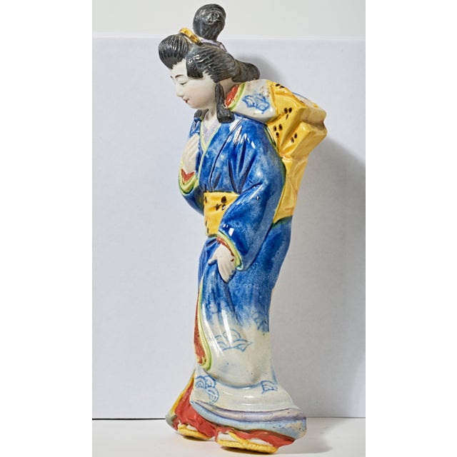 Japanese Antique Japanese Ceramic Geisha Wall Vase For Sale - Image 3 of 9