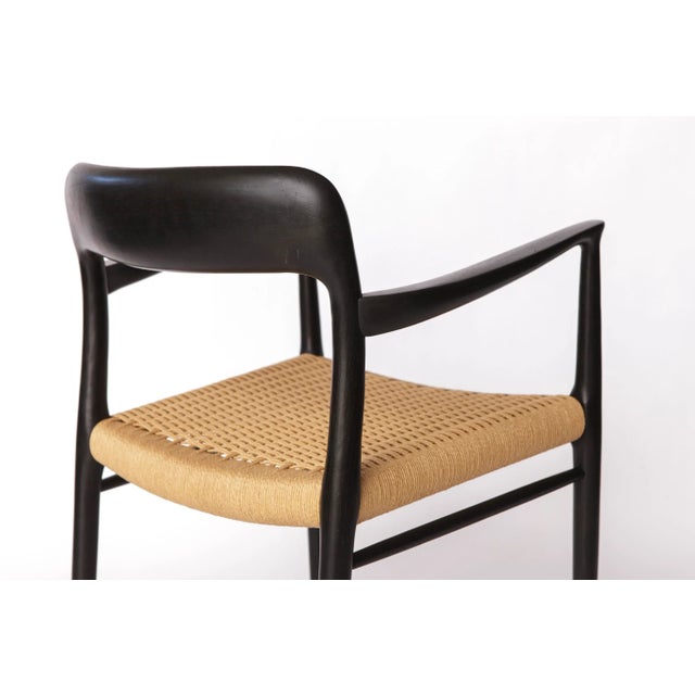 Mid-Century Danish Black Model 56 Armchair with Woven Seat by Niels Otto (N. O.) Møller for J. L. Møllers, 1960s For Sale - Image 3 of 10