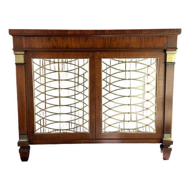 Late 20th Century Kittinger Traditional Mahogany Credenza With Brass Grille Doors For Sale