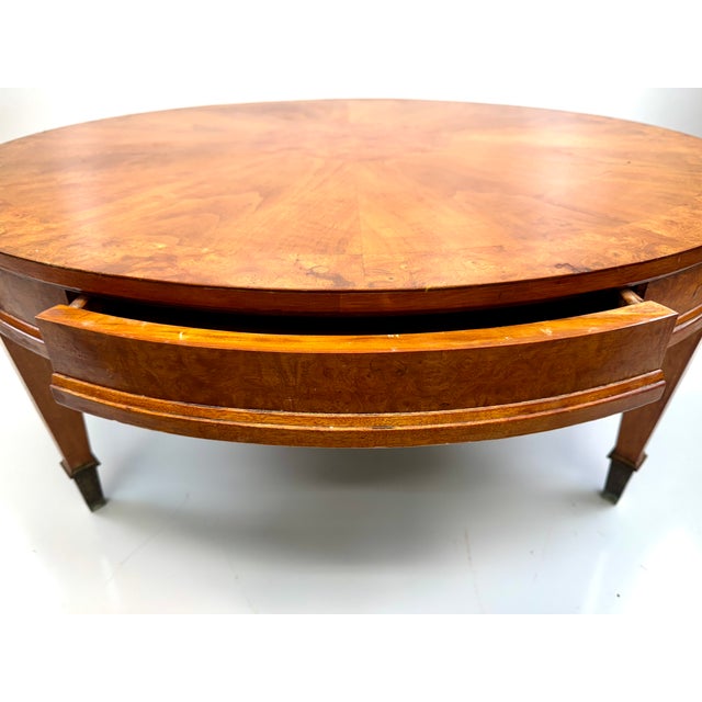1960s Mid-Century Federal Style Burl Walnut Sunburst Coffee Table For Sale In Little Rock - Image 6 of 11