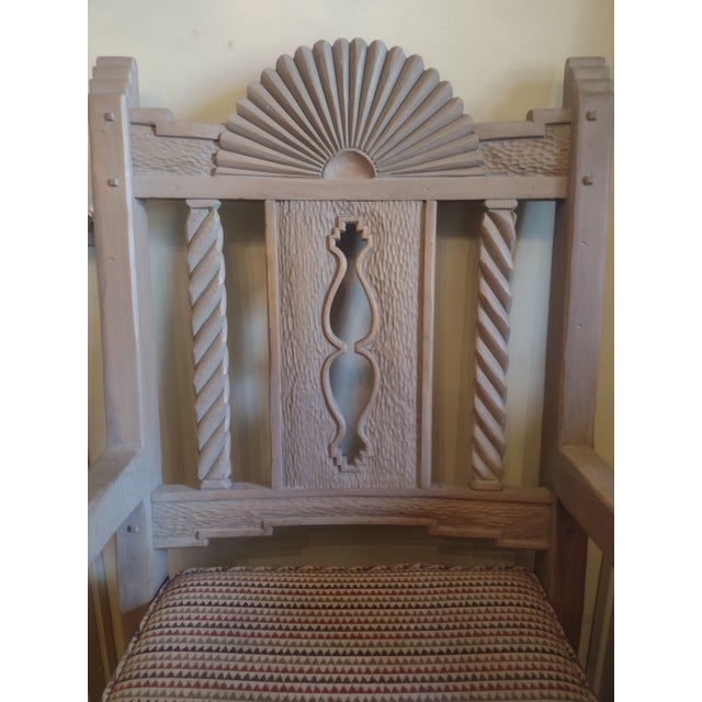 Wood Late 20th Century Ernest Thompson Santa Fe Style - Southwest Carved Wood Armchair With Sunburst Back For Sale - Image 7 of 13