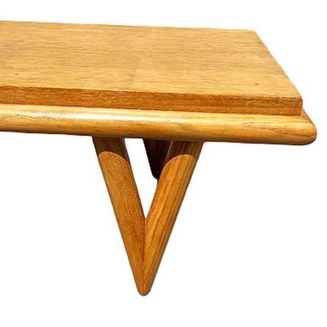 1950s Bespoke Mid-Century Stepped Oak Coffee Table W/ Knife Legs by Manheim House For Sale - Image 11 of 11