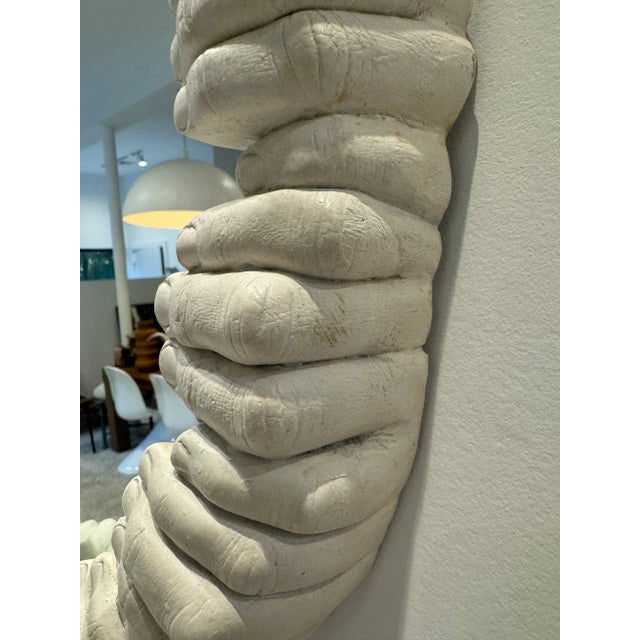 Vintage 1976 Surrealist Mid-Century Modern Richard Etts "Hands" Round Plaster Mirror,, Unmarked For Sale In New York - Image 6 of 8