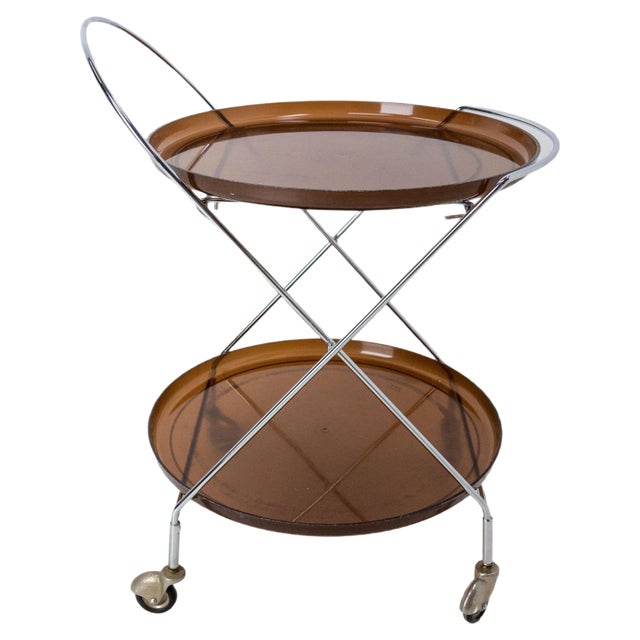 Foldable Smoked Acrylic Glass and Chrome Table Drinks Trolley, 1977 For Sale