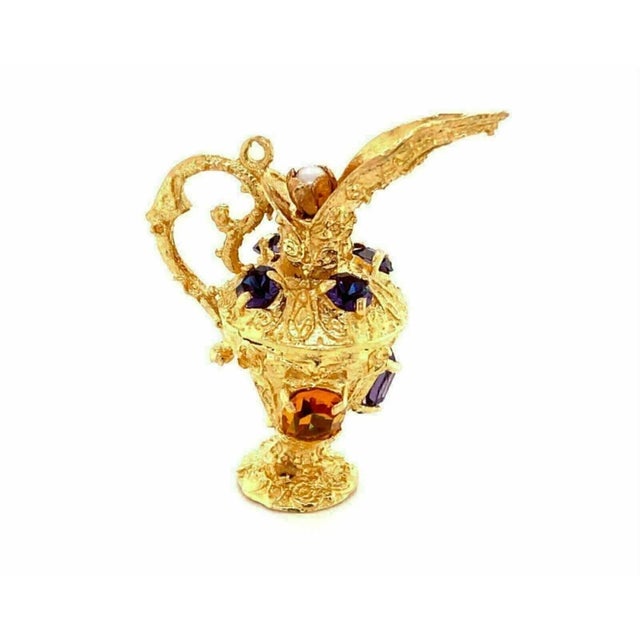 Mid 20th Century Amethyst & Sapphire 14k Yellow Gold Water Jug Charm Pendant For Sale - Image 4 of 8