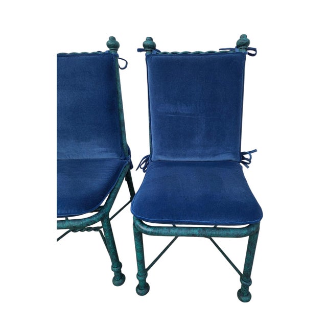 2 Vintage Pompeii Babylon Designer Side Chairs Twisted Aluminum Faux Verdigris For Sale - Image 4 of 13