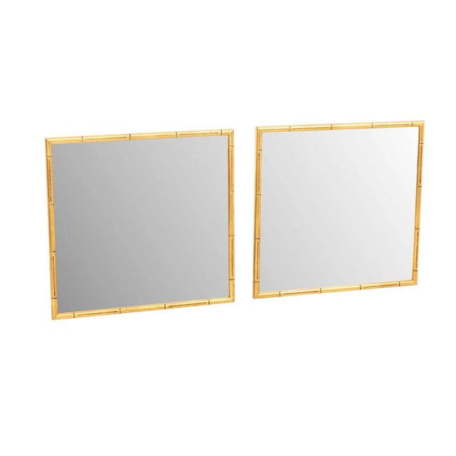 Pair Gilt Faux Bamboo Distressed Mirrors with wood giltwood frames and distressed mirror glass. Good overall condition....