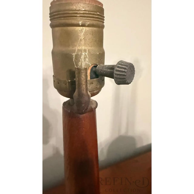 Ceramic Pair of Mid-Century Modern Lava Glaze Ceramic Table Lamps Attributed to Poole Pottery, Walnut Necks, 26” H, Circa 1960s–1970s For Sale - Image 7 of 16