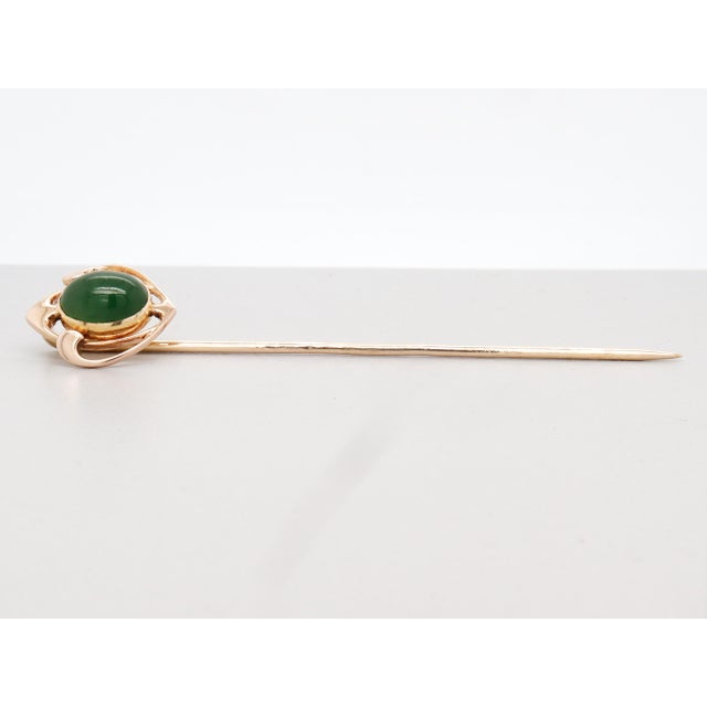 Signed Krementz 14k Gold & Nephrite Jade Cabochon Art Deco Stickpin For Sale - Image 11 of 13