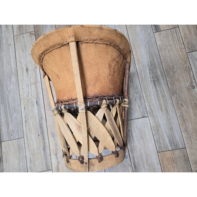 Vintage Mexican Child's Leather Equipal Barrel Chair With Pyrography Art For Sale - Image 4 of 10