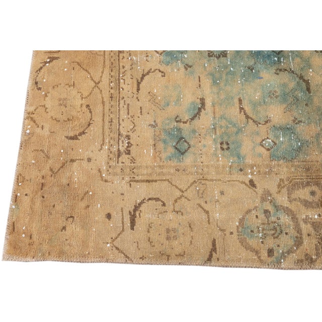 Turquoise Vintage Distressed Turkish Handmade Turquoise Wool Rug For Sale - Image 8 of 10