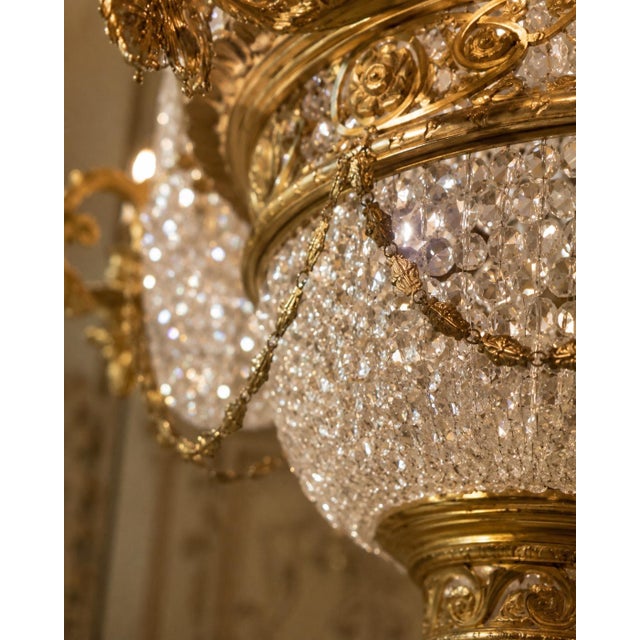 Mid20C Artisan Louis XVI Gold Bronze Crystal Chandelier-1 Pc For Sale - Image 12 of 18