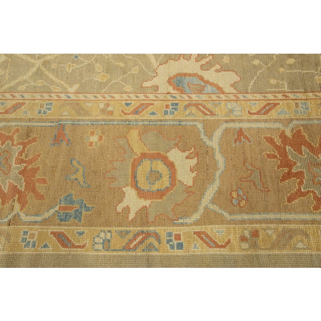 Textile Oversize Modern Oushak Wool Rug in Tan Color With Floral Motif For Sale - Image 7 of 7