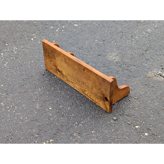 Farmhouse Vintage Farmhouse Wood Wall Shelf With Peg Hooks For Sale - Image 3 of 8