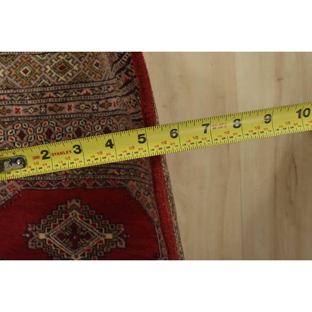 Bokhara Jaldar Rug 4’1” X 6′ Red Wool Tribal Hand-Knotted Oriental Carpet For Sale - Image 10 of 12