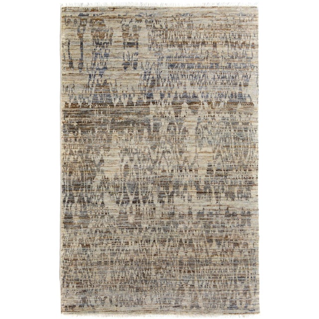 Tan 1990s Modern Ikat Gray & Blue Wool Rug - 4'1 X 6'3 For Sale - Image 8 of 8