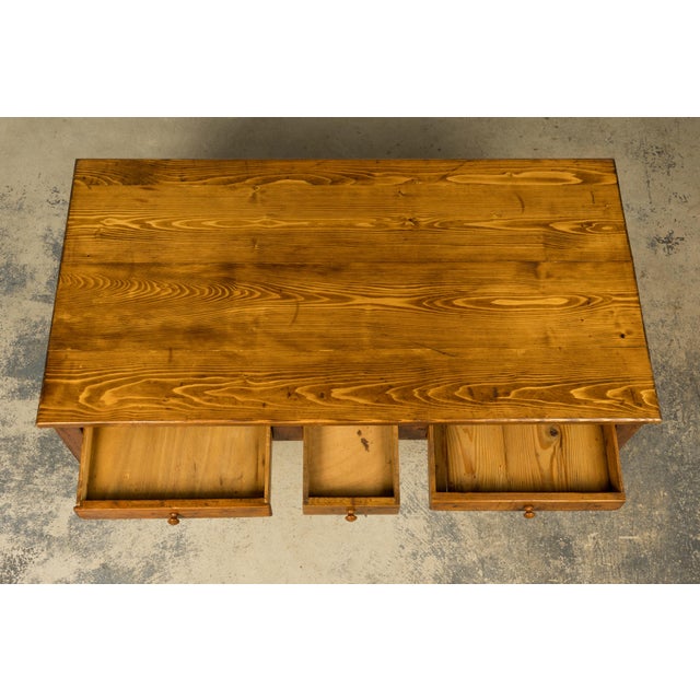 Farmhouse Late 19th Century French Rustic Farmhouse Pine Three-Drawer Writing Table For Sale - Image 3 of 18