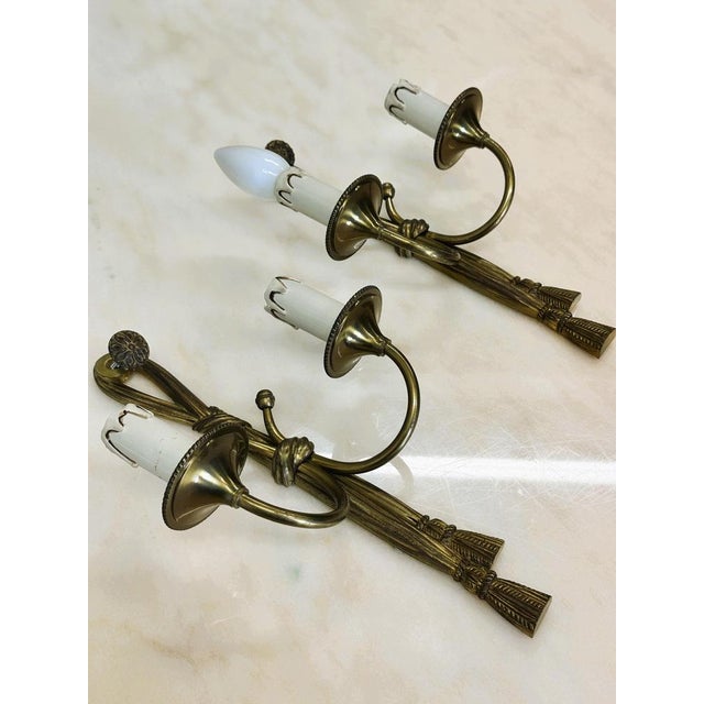 Neoclassical Brass Rope Sconces, France, 1950s, Set of 2 For Sale - Image 9 of 9