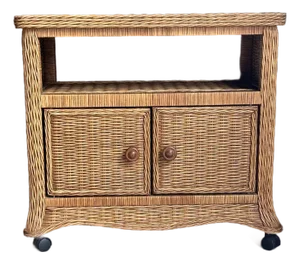 1980s Coastal Style Wicker Cabinet on Casters