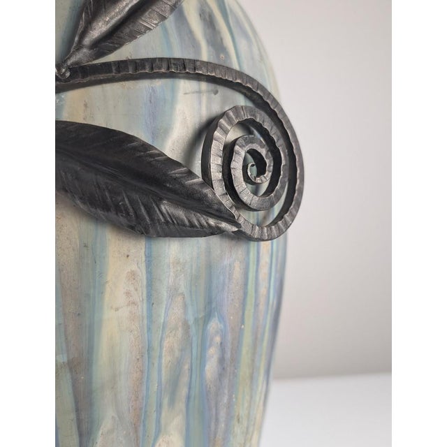 Belgian Art Deco Stoneware and Wrought Iron Vase by Roger Guerin, 1930 For Sale - Image 14 of 15
