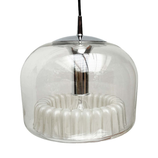 Mid-Century Modern German Space Age Pendant Lamp in Chrome and Glass from Peill & Putzler, 1960s For Sale