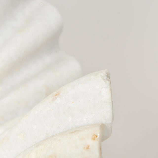 White Luxe Carved Marble Ruffle Bowl on Pedestal 12" For Sale - Image 8 of 18