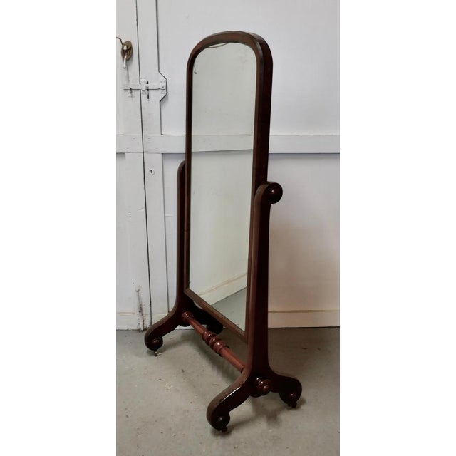 Wood Large Victorian Mahogany Cheval Mirror For Sale - Image 7 of 10