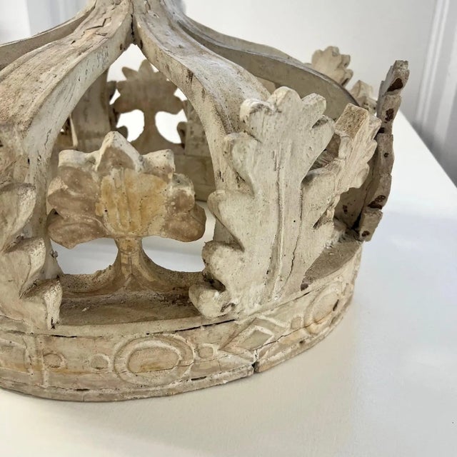 Antique French Carved Wood Crown Pediment Canopy Crown For Sale - Image 9 of 11