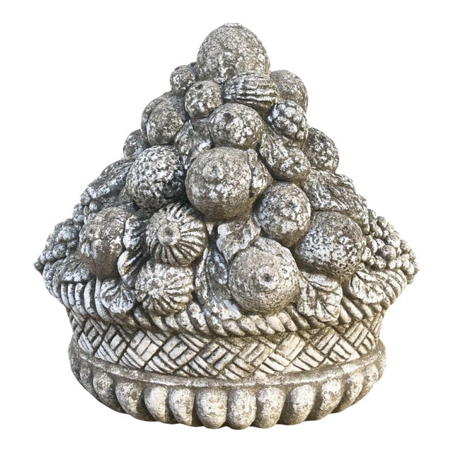 Large Vintage French Style Concrete Fruit Basket Garden Ornament For Sale