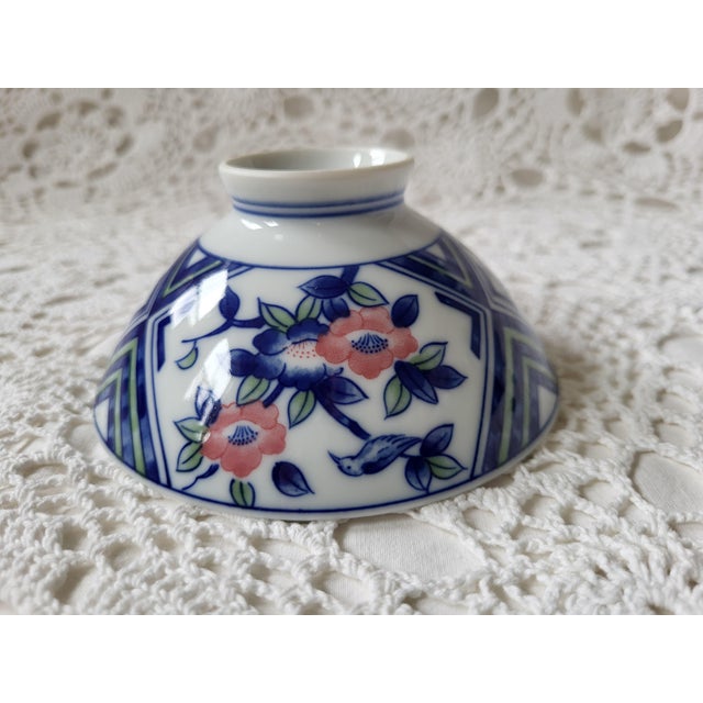 Traditional 1960s Blue & Pink Asian Rice Bowls or Tea Cups For Sale - Image 3 of 5