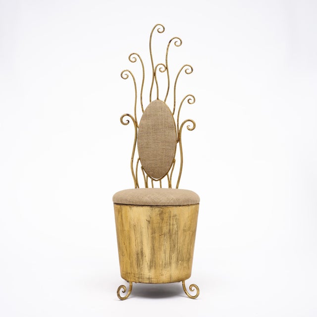 1980s Italian Mid-Century Gilt Wrought Iron Vanity Chair For Sale - Image 5 of 9