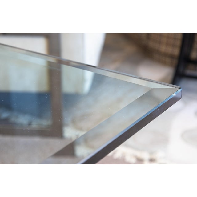 Vintage 1980s Leon Rosen for Pace Rectangular Glass Dining Table With Brass For Sale In Detroit - Image 6 of 7