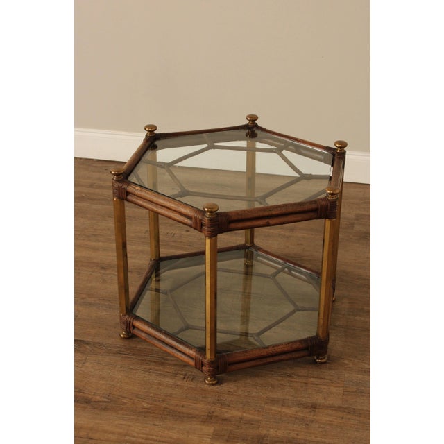 Mid-Century Modern Hollywood Regency Vintage Two-Tier Glass Top Bamboo Side Table For Sale - Image 3 of 12