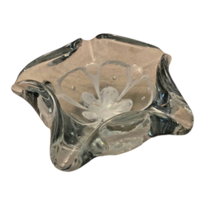 1970s Lead Crystal Flower Shape Ash Tray Coin Dish