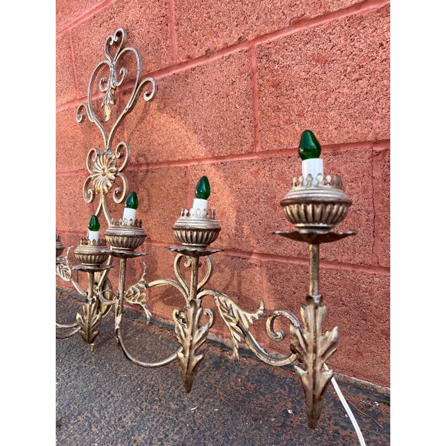 French Early 21st Century Iron Gilt French Candelabra Wall Chandelier Lamp For Sale - Image 3 of 9