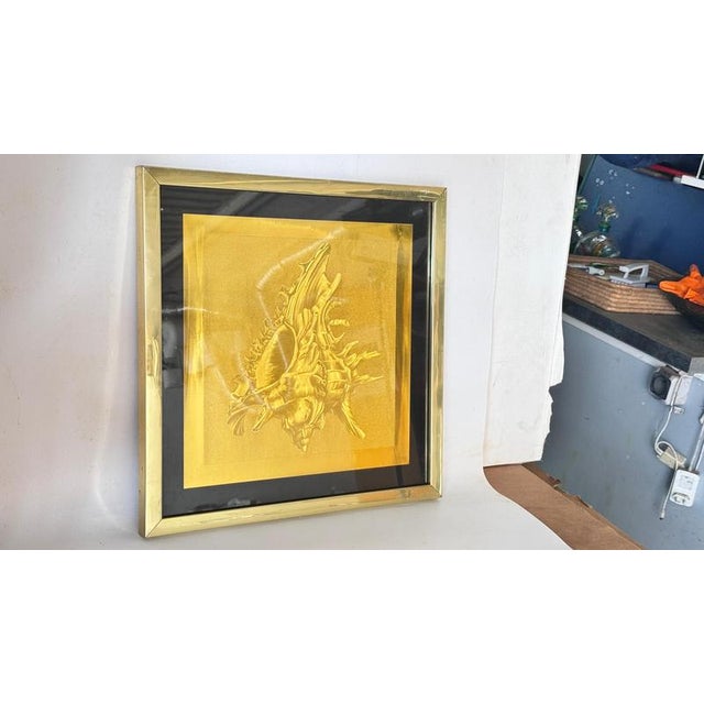 1960s Modern Embossed Gold Shell Artwork with Metallic Finish & Layered Framing, 1960s For Sale - Image 5 of 18