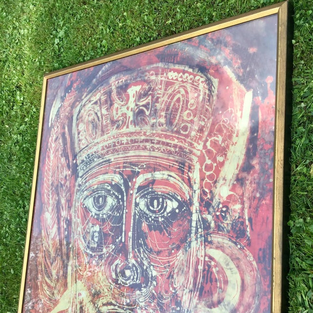 Abstract Modern Religious Man Batik Fabric Painting 50" For Sale - Image 4 of 12