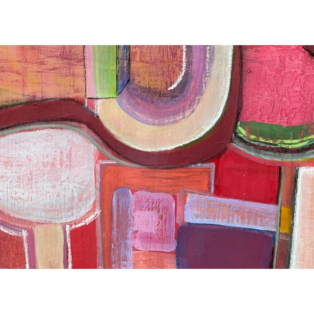 Red Small Geometric Abstract in Pink and Red, Acrylic on Board For Sale - Image 8 of 12