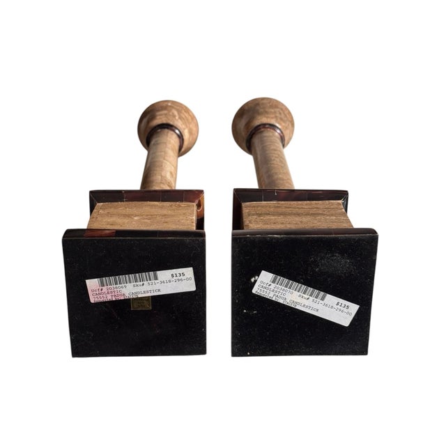 Late 20th Century Neoclassical Travertine Candlestick Holders, Pair For Sale In Phoenix - Image 6 of 9