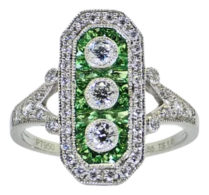 Platinum (950) Natural 1 Ct Tsavorite & 0.55 Ct Natural Diamond Ring, Size 7