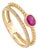 Ruby & Diamond Beaded Double Band Stacking Ring Size 5.5 Set in 14k Yellow Gold For Sale