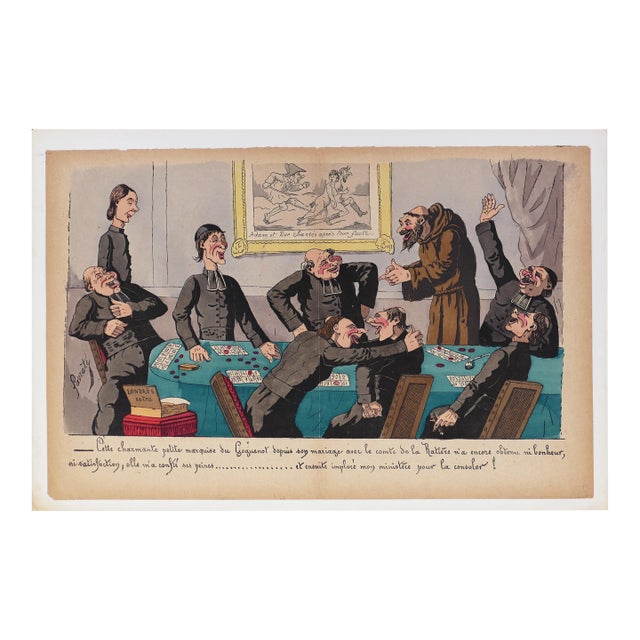 A Satirical Scene - Original Lithograph by E. Lavrate - 1860s 1860s For Sale