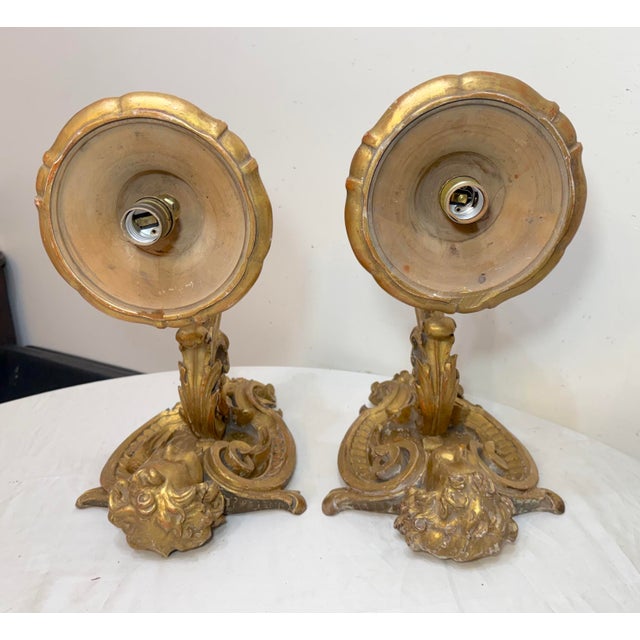 Large Antique Ornate Carved Italian Gilt Wood Cherub Wall Sconce Fixtures - a Pair For Sale - Image 15 of 18