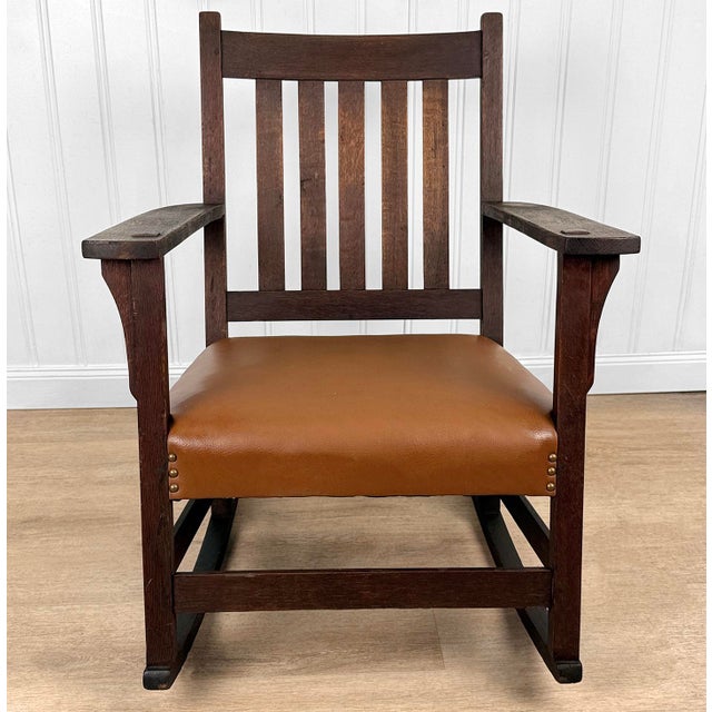 Arts & Crafts Antique Arts & Crafts Quartersawn Oak Rocking Chair For Sale - Image 3 of 15