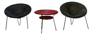 Rattan Armchairs and Coffee Table by Roberto Mango, Italy 1960s, Set of 3