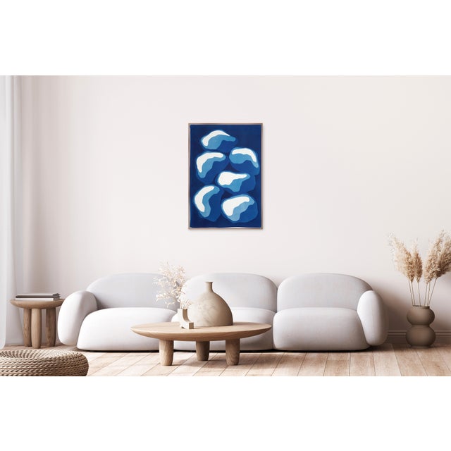 2026, Abstract Geometric Representation of Pile of Stones, Modern Handmade Monotype Cyanotype on Watercolor Paper For Sale - Image 4 of 8