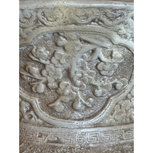 Chinese Vintage Chalkware Vase or Vessel in Deep Relief With Traditional Chinese Imagery For Sale - Image 3 of 9