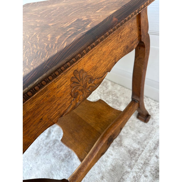 Wood Antique Tiger Oak Library Table For Sale - Image 7 of 8