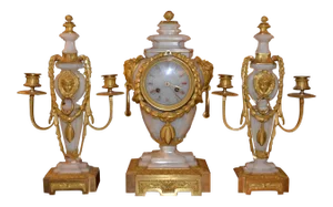 19th Century French Onyx and Bronze Clock Set - 3 Pieces